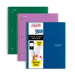 Five Star Notebook Standard Colors 3 Subject